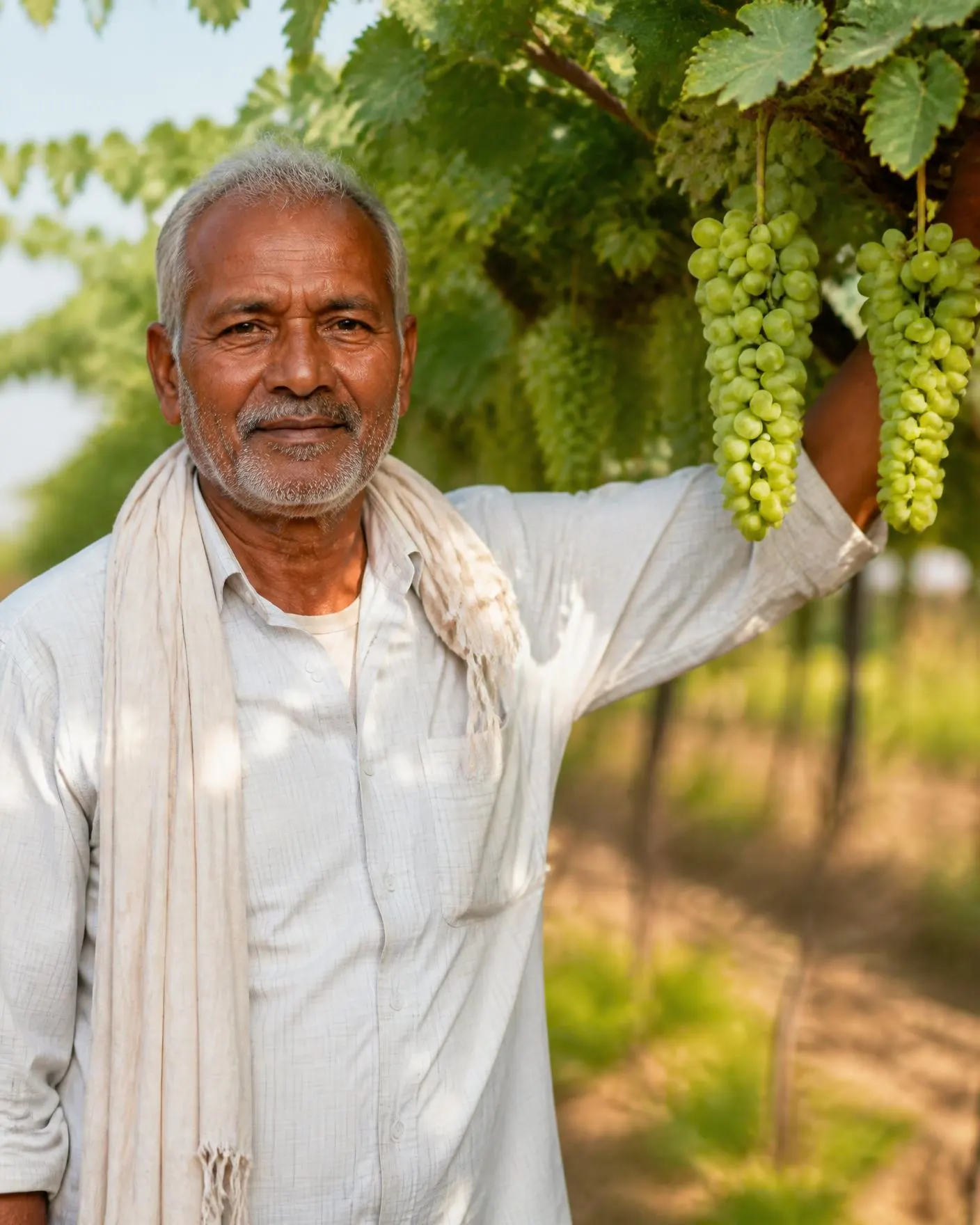A GLOBALG.A.P. certified grower standing among grape vines in India