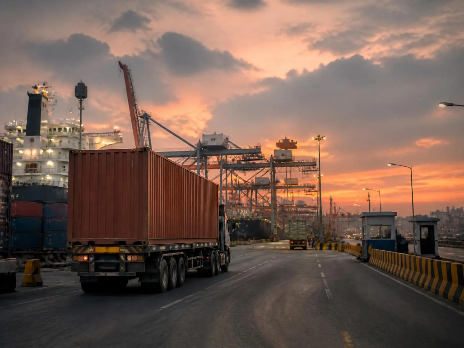 A container truck approaching the port gates on the way to the sea port near Mumbai