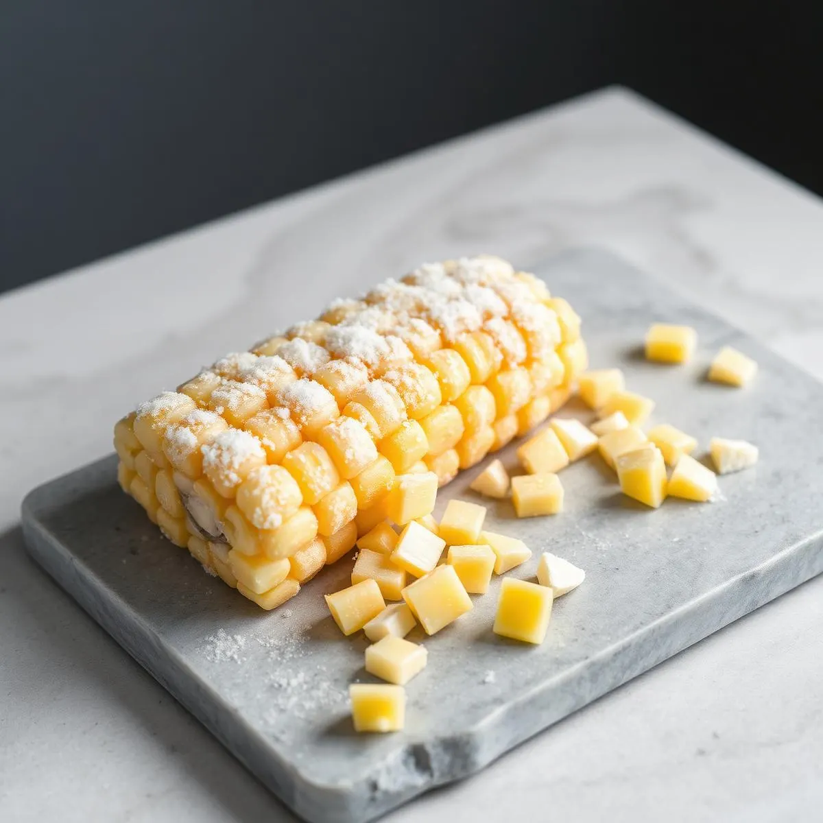 Individually quick frozen sweet corn kernels with light frost