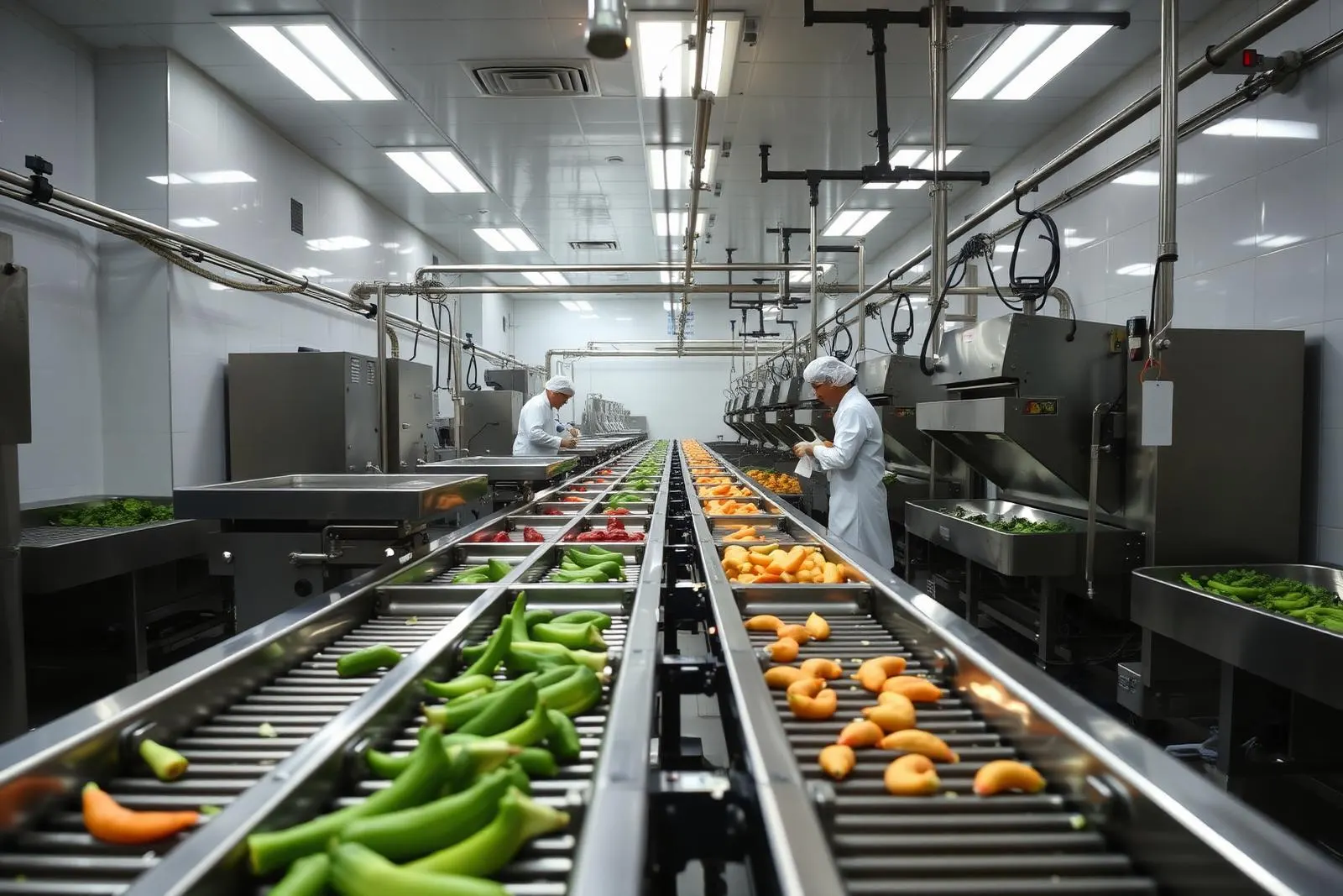 Hygienic stainless steel processing line handling fresh fruit and vegetables