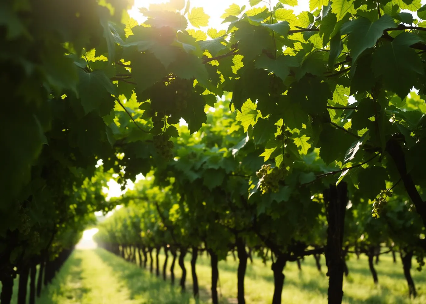 Grape vines in an Indian vineyard in morning light